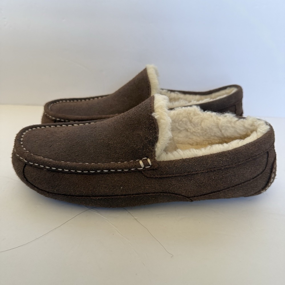 UGG Ascot Slippers Men's 9 Dusted Cocoa Suede Shearling Lined Moccasin 1171296
